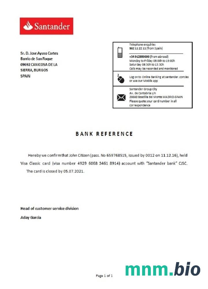 Hiszpania Santander zamknięcie przykład odniesienia w formatach Word i PDF